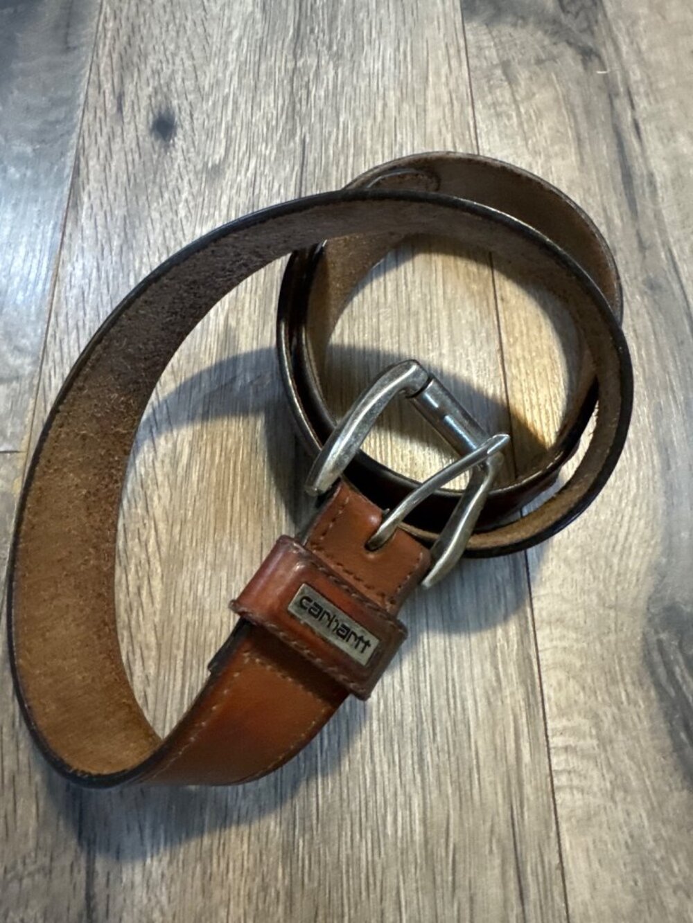 Carhartt Brown Leather Belt With Metal Buckle For Men Durable & Stylish Size L